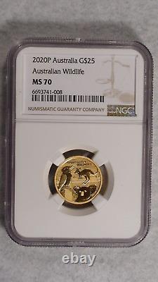 2020 P Ngc Ms70 Australia $25.00 Australian Wildlife Gold 1/4 Ounce Coin
