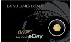 2020 Tuvalu JAMES BOND 007.5 Gram. 9999 24KT Gold Coin BU NEW In Assay/COA