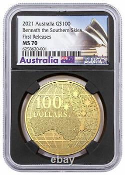 2021 Australia Beneath Southern Skies Platypus 1 oz Gold $100 NGC MS70 FR BC