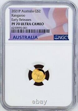 2021 Australia Mini Roo Kangaroo PROOF 9999 GOLD 0.5g $2 NGC PF70 Coin ER FlagLb