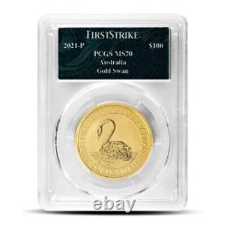 2021-P 1 oz Australian Gold Swan Coin PCGS MS70
