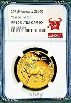 2021 P Australia PROOF GOLD $100 Lunar Year of the OX NGC PF70 1 oz Coin