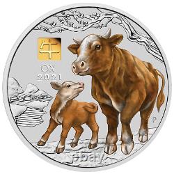 2021 Year of the OX 1 KILO. 9999 SILVER COIN AUSTRALIA with 1g Gold Privy Mark