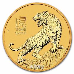 2022 2 oz Gold Lunar Year of The Tiger BU Australia Perth Mint In Cap