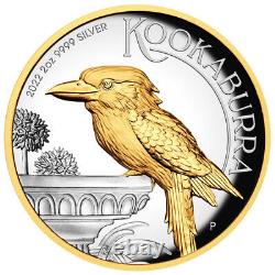 2022 2 oz Silver Proof Australian Kookaburra High Relief Coin Gilded 2000 minted