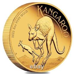 2022 5 oz Proof Gold Australian Kangaroo Perth Mint Coin. 9999 Fine withBox &