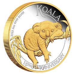 2022 Australian Koala 15th Anniversary 3oz Silver Proof Gilded Coin