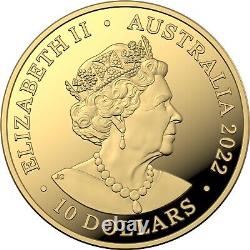2022 Kangaroo Impressions Australian 1/10 oz. 9999 GOLD Proof coin Box & COA
