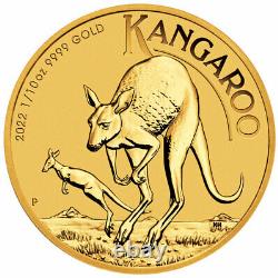 2022 P Australia Gold Kangaroo 1/10 oz Gold $15 Coin GEM BU SKU66531