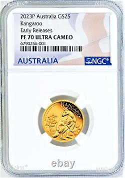 2023 Australia Bounding Kangaroo PROOF 1/4oz. 9999 GOLD $25 NGC PF70 Coin ER