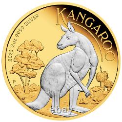 2023 Australia Reverse-Gilded Kangaroo Proof. 9999 Silver 2 oz Mintage of 1999