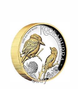 2023 Australian Kookaburra 2oz Silver Proof High Relief Gilded Coin Perth Mint