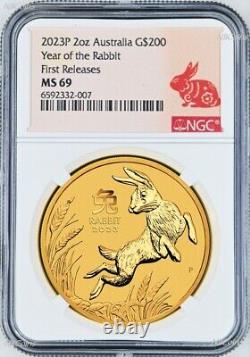 2023 P Australia Bullion GOLD $200 Lunar Year of the Rabbit NGC MS69 2 oz Coin