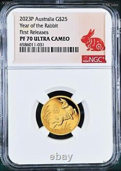 2023 P Australia PROOF GOLD $25 Lunar Year of the Rabbit NGC PF70 1/4 oz Coin FR