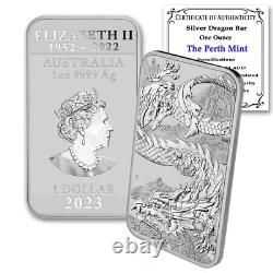 2023 P Lot of (5) 1 Oz Australian Silver Dragon Rectangular Bar Coins Brilliant