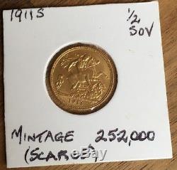 22ct Gold Coin 1911s Australian Half sovereign (high grade) SEE DESCRIPTION