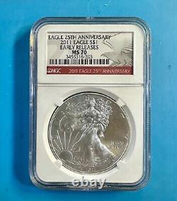 24K GOLD 1/10th OZ $15 Aussie QEII & 1 NGC MS70 2011 EARLY RELEASE Silver Eagle+