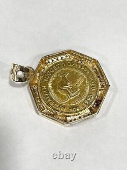 2 Ct Round Cut Moissanite Australian Nugget Coin Pendant 14K Yellow Gold Plated