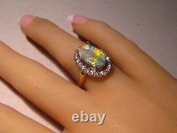 3.25 ct. Australian Black Opal and Diamond Ring 14k Yellow Gold