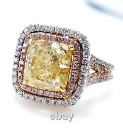 5.24ct Natural Argyle 6pp Fancy Yellow & Pink Diamonds GIA Engagement Ring 18K
