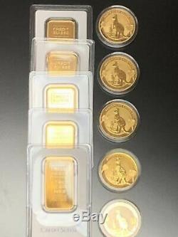 (5) Credit Suisse 1 Oz Gold Bars & (5) 2020 1 Oz Australian Kangaroo Gold Coins