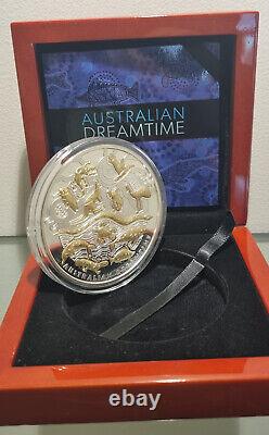 5 oz. 999 silver Australian Dreamtime coin with 24-carat gilded animals