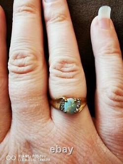 9k Gold Andamooka Semi Black Opal And Diamond Ring, UK Ring Size N