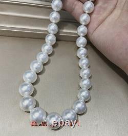AAAAA 1712-13mm round natural REAL south sea white pearl necklace 14K GOLD
