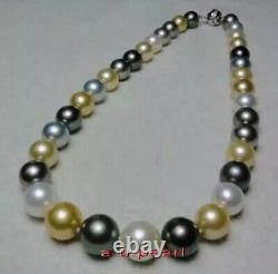 AAAAA 1810-11mm round Natural REAL south sea Multicolor pearl necklace 14K gold