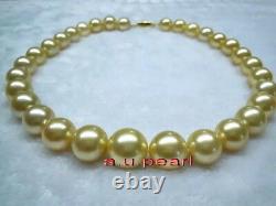 AAAAA 1811-12MM NATURAL real south sea golden yellow pearl necklace 14K gold