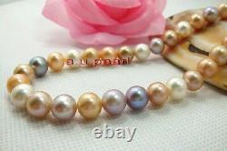 AAAAA 189-10mm REAL natural round South sea Multicolor pearl NECKLACE 14K gold