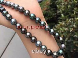 AAAAA 2010-11mm Natural REAL ROUND TAHITIAN black pearl necklace 14K GOLD
