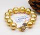 Aaaaa 7.512-13mm Natural Real Round South Sea Golden Pearl Bracelet 14k Gold
