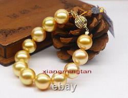 AAAAA 7.512-13mm Natural real round south sea golden pearl bracelet 14K GOLD