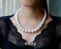 AAAAA LUSTER 1712-13mm round REAL south sea WHITE pearl necklace 14K GOLD
