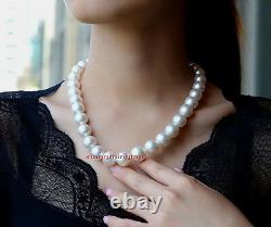 AAAAA LUSTER 1712-13mm round REAL south sea WHITE pearl necklace 14K GOLD