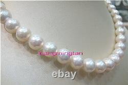 AAAAA round real 1810-11mm NATURAL south sea white pearl necklace 14K GOLD