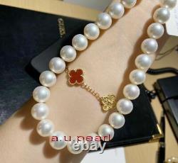 AAA 1814-12mm round REAL natural South sea WHITE pearl necklace 14K gold