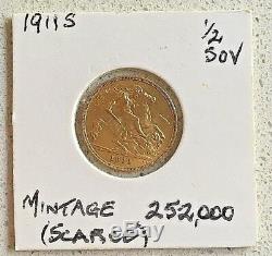 AUSTRALIAN 1911(S) KGV half Sovereign 22ct Gold coin