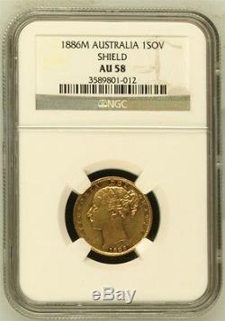 Australia 1886-m Gold Sovereign -shield- Ngc Au-58 Pop Of 2