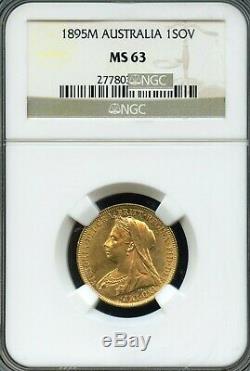 AUSTRALIA 1895 M Gold Sovereign Queen Victoria NGC graded MS63 good luster