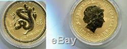 Australia 2001 $100 Snake Lunar Series 1 Ounce. 9999 Fine Gold Coin 1679j