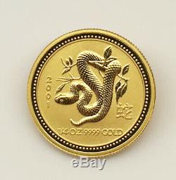 AUSTRALIA 2001- 25 Dollars 1/4 OZ. 9999 Gold Coin-Lunar Year of The Snake- BU