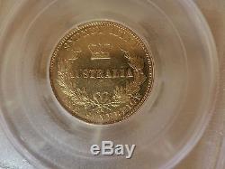 Antique 1866 Australia gold coin sovereign Sydney Victoria head PCGS AU55 young