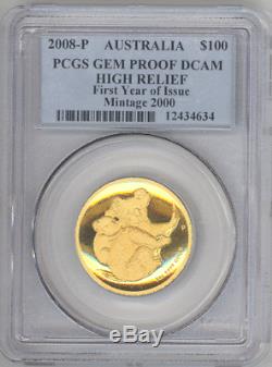 Australia $100 2008-P KOALA PCGS-Gem Proof DCAM HIGH RELIEF 1 oz. Gold, Beauty