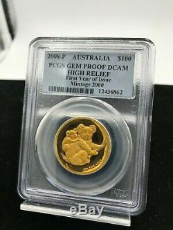 Australia $100 2008-P Koala PCGS GEM PROOF DCAM HIGH RELIEF 1 oz. 9999 Gold
