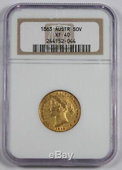 Australia 1863 (SY) Sovereign Sov Gold Coin NGC XF40 Sydney Mint KM4 Choice XF