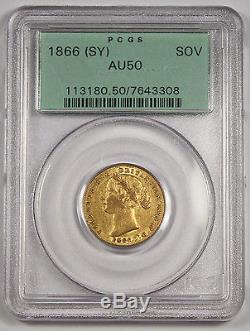 Australia 1866 (SY) Sovereign Sov Gold Coin PCGS AU50 Sydney Mint KM4 About UNC
