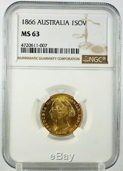 Australia 1866 sy Sovereign Sydney Mint NGC MS63 Beautiful Coin Rare grade