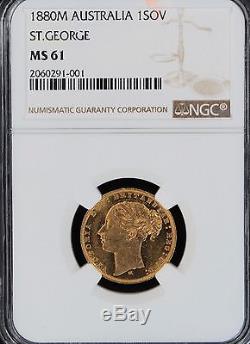Australia 1880 M Gold Sovereign NGC MS-61 St George Melbourne Mint St George